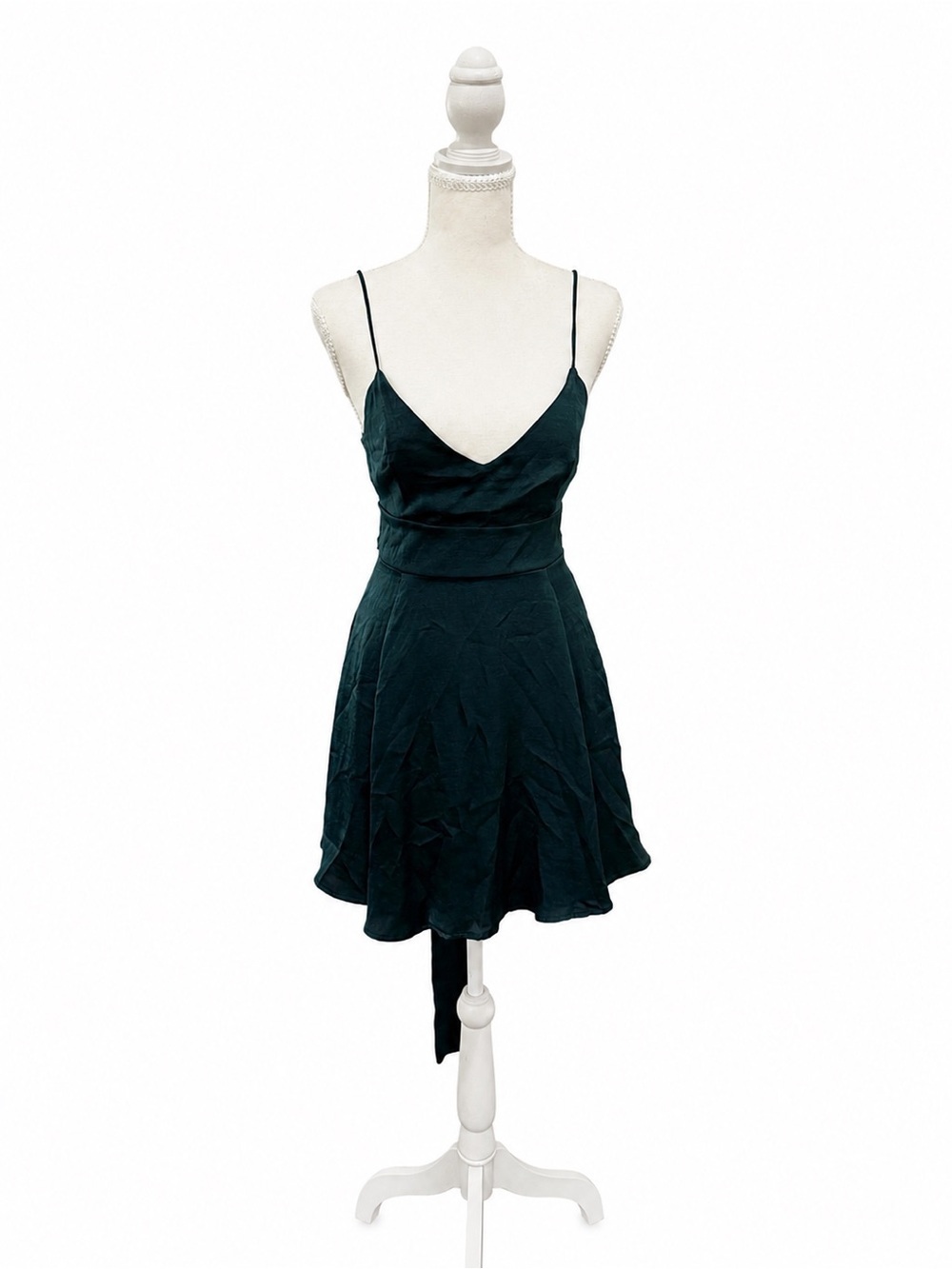 Lucy in the Sky Quinn Tie A Line Mini Dress Emerald Green Size S - Picture 3 of 6